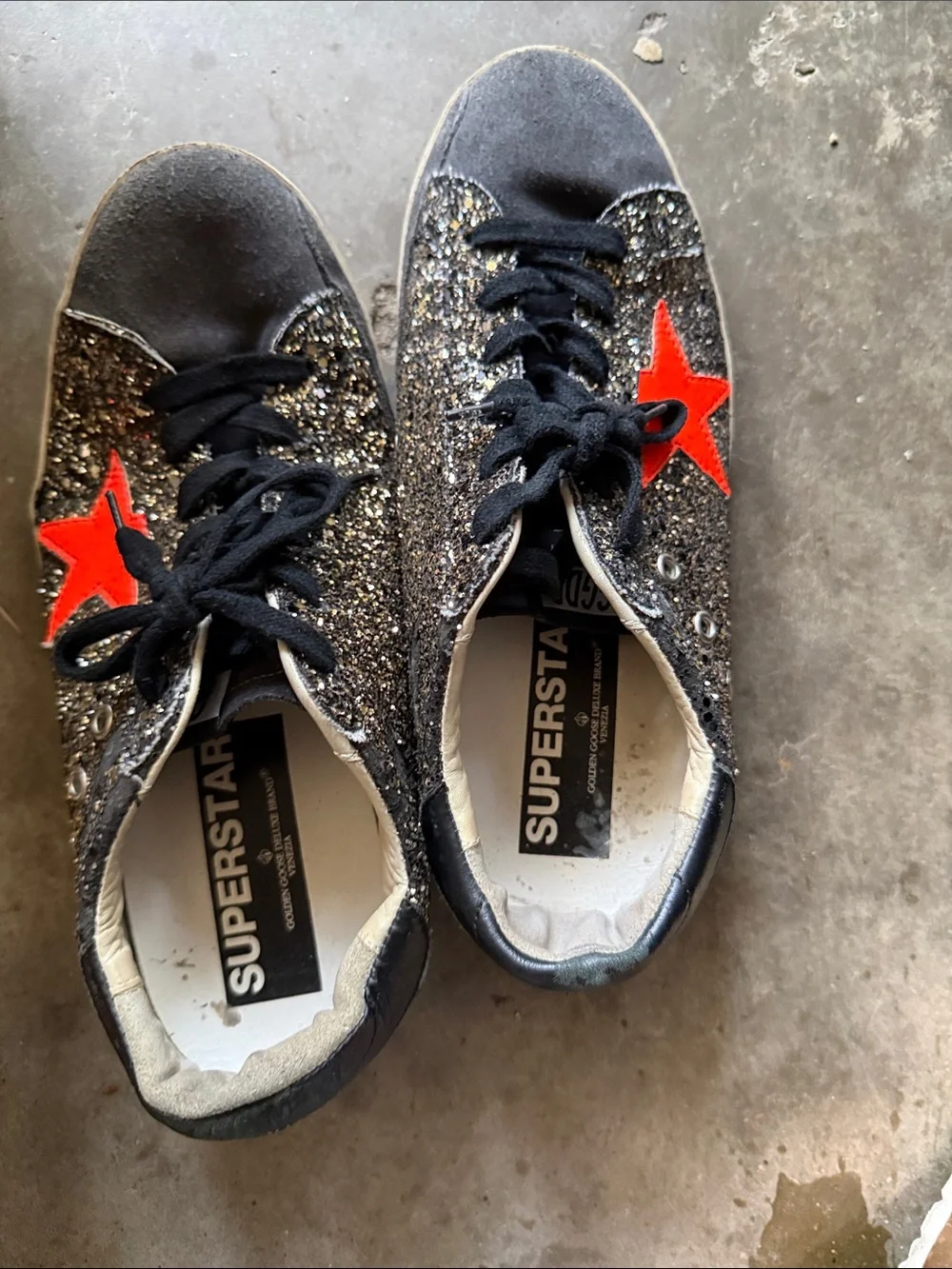 Golden doodle women’s Black Glitter Sneakers with Red Star - Style